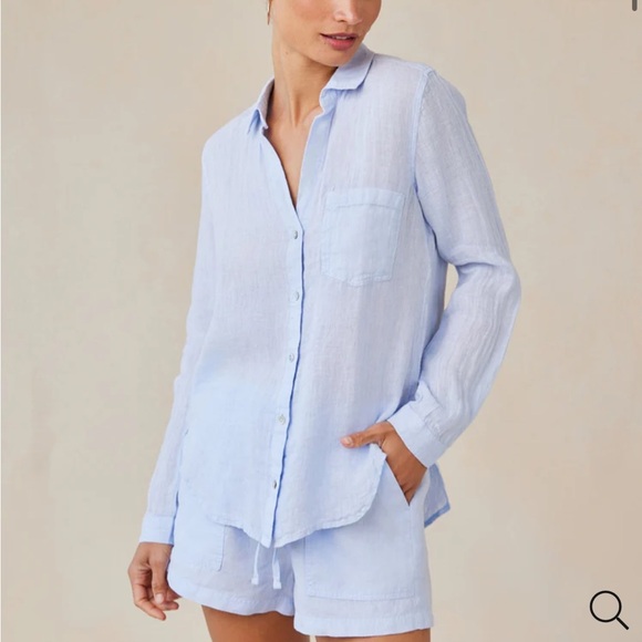 Bella Dahl Linen Pocket Button Down In Perennial Blue Light Blue Size XS - Picture 1 of 10